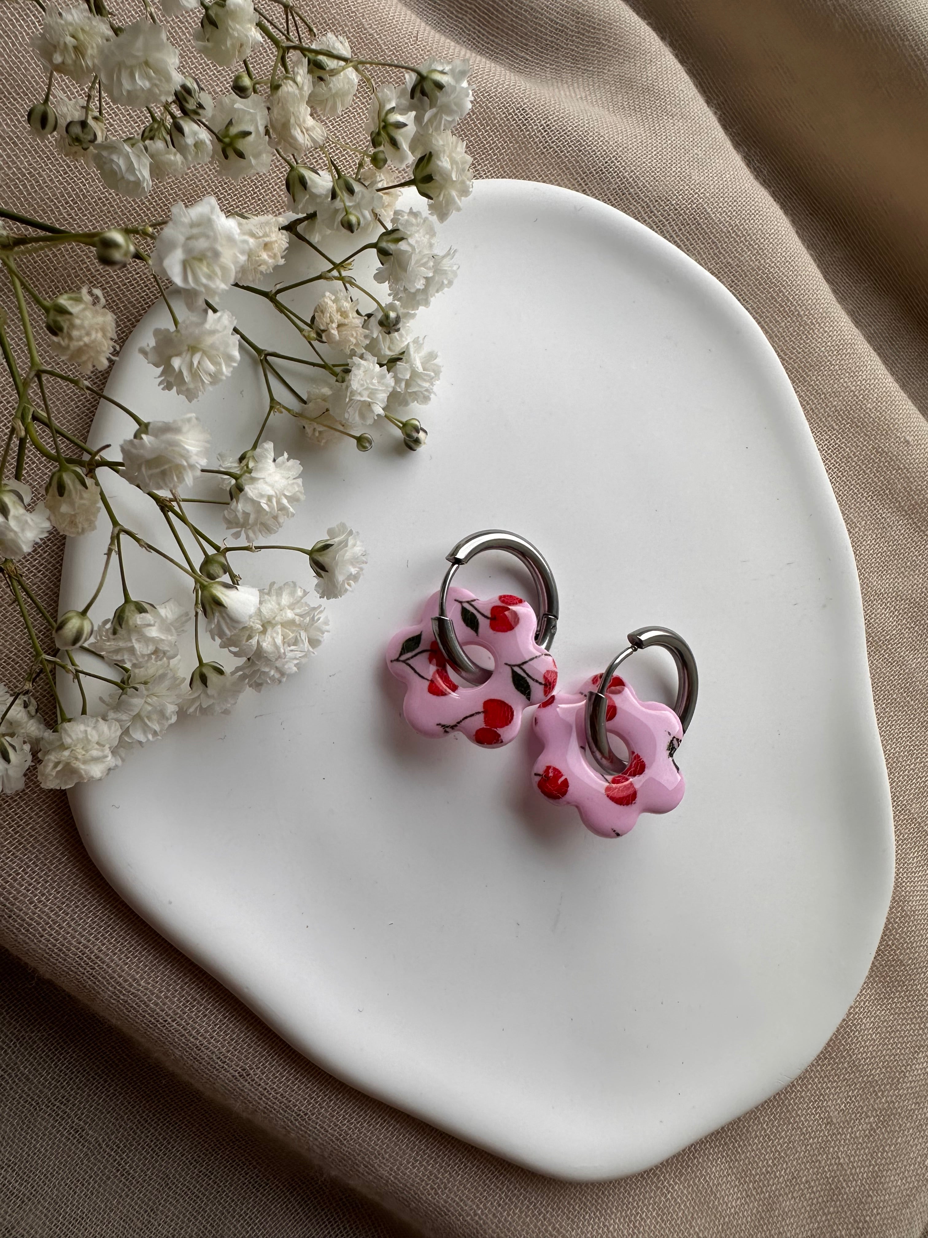 Pampilles roses motifs cerises 🍒