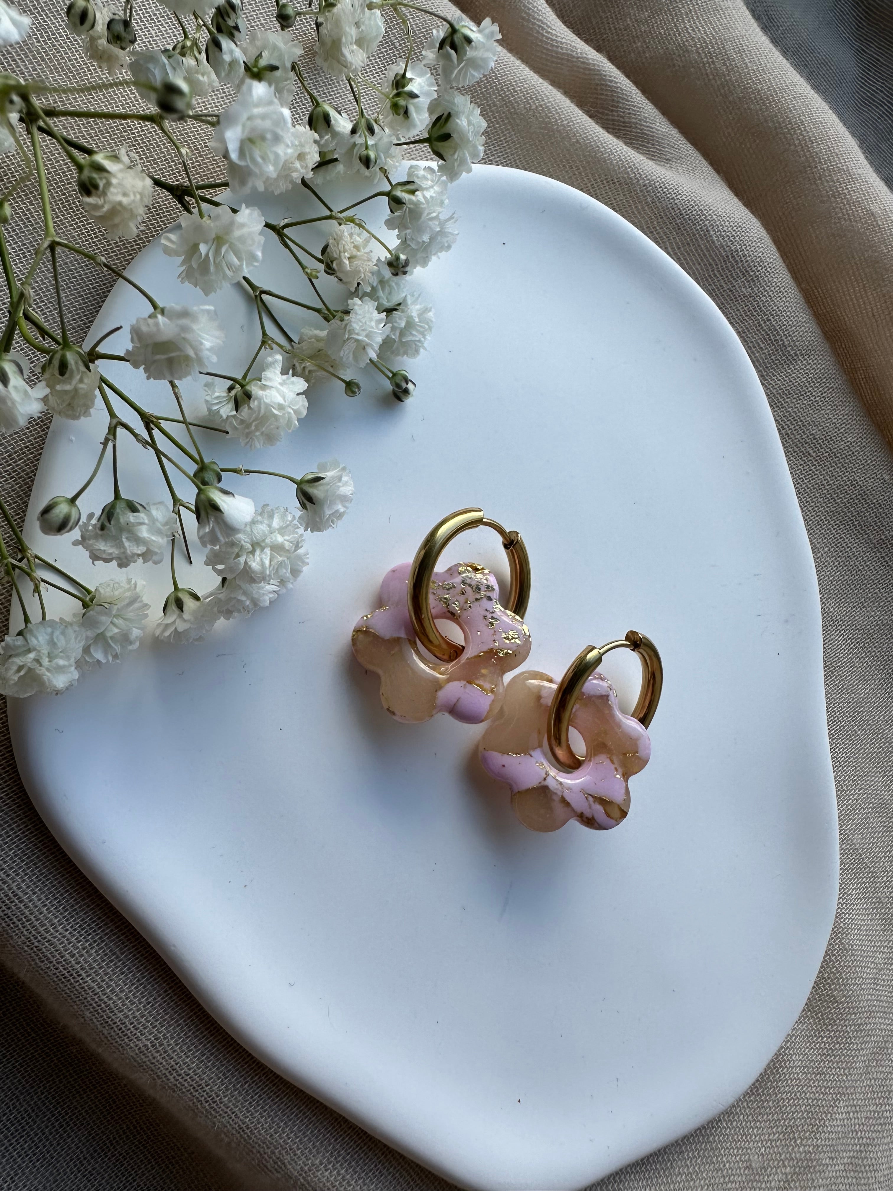 Pampilles roses marbré beige doré ❀