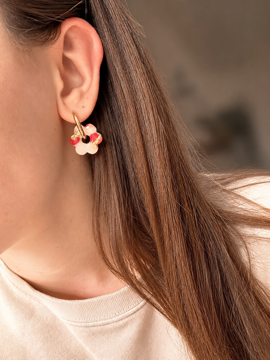 Pampilles blanches à pois rose, orange et doré ❀